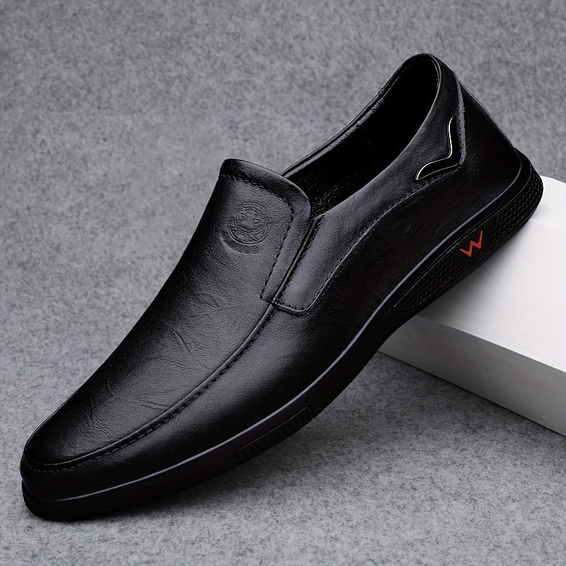 CLOHOO Men's Slip-On Casual Shoes - Genuine Leather Upper, Rubber Sole with PU Cushioned Insole, All-Season Comfort for Business & Vacation, Brown/Black, Casual Footwear | Classic Slipon | Rubber Sole Footwear