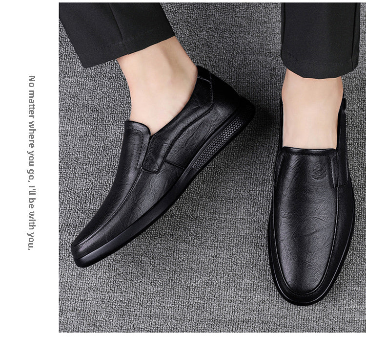 CLOHOO Men's Slip-On Casual Shoes - Genuine Leather Upper, Rubber Sole with PU Cushioned Insole, All-Season Comfort for Business & Vacation, Brown/Black, Casual Footwear | Classic Slipon | Rubber Sole Footwear