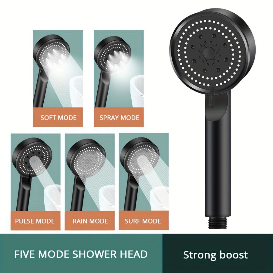 5-Mode Multifunctional High-Pressure Water Saving Shower Head, Handheld Unscented Strong Boost Showerhead with Power Supply, Bathroom Accessory without Battery - 1PC