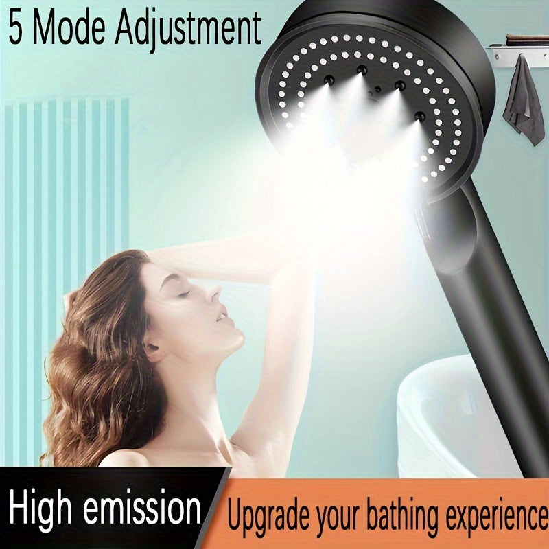 5-Mode Multifunctional High-Pressure Water Saving Shower Head, Handheld Unscented Strong Boost Showerhead with Power Supply, Bathroom Accessory without Battery - 1PC