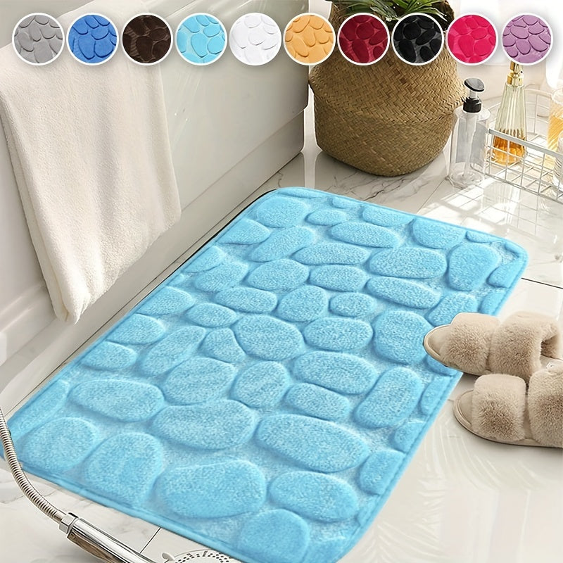 1pc Cobblestone Pattern Bath Rug, Soft Non-Slip Quick Dry Bath Mat, Water Absorbent Shower Carpet For home, Bathroom Accessories, Bathroom Decor, Bathroom decorations, kitchen Area Rugs, Laundry, bedrooom, shower, indoor mat