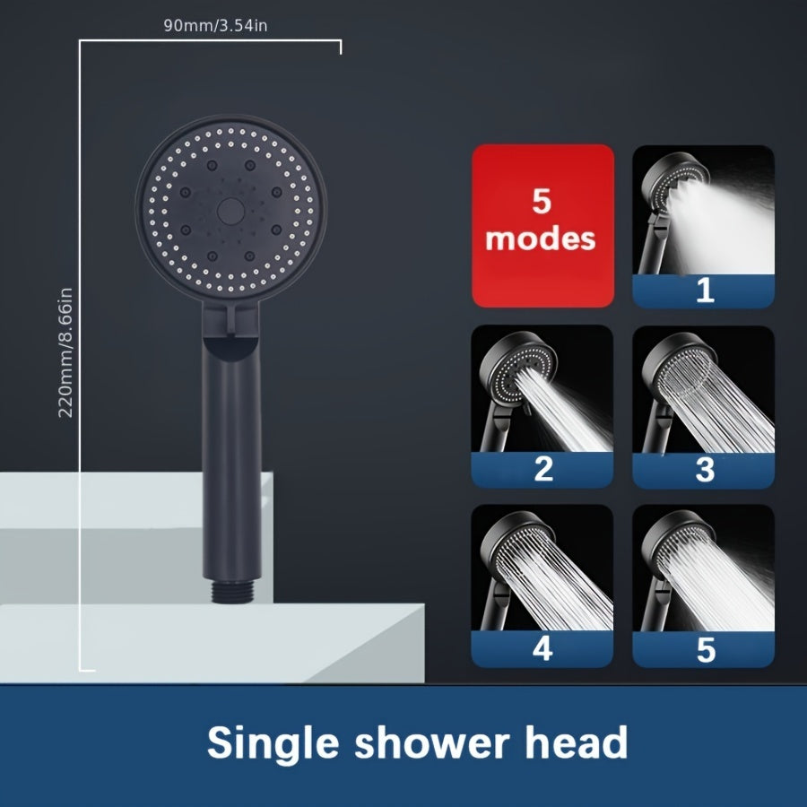 5-Mode Multifunctional High-Pressure Water Saving Shower Head, Handheld Unscented Strong Boost Showerhead with Power Supply, Bathroom Accessory without Battery - 1PC