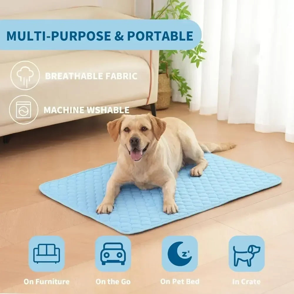 Dog Cooling Pad Ice Silk Fabric Self Cooling Gel Breathable Washable Summer Pet Mat for Dogs Cats Sofa Kennel Bed Comfortable La