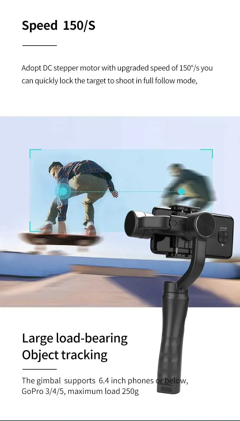 High Quality F6 Gimbal 3 Axis Cell Phone Control Flexible Handheld Camera Video Selfie Stick F6 for Face Tracking Vlog Selfie