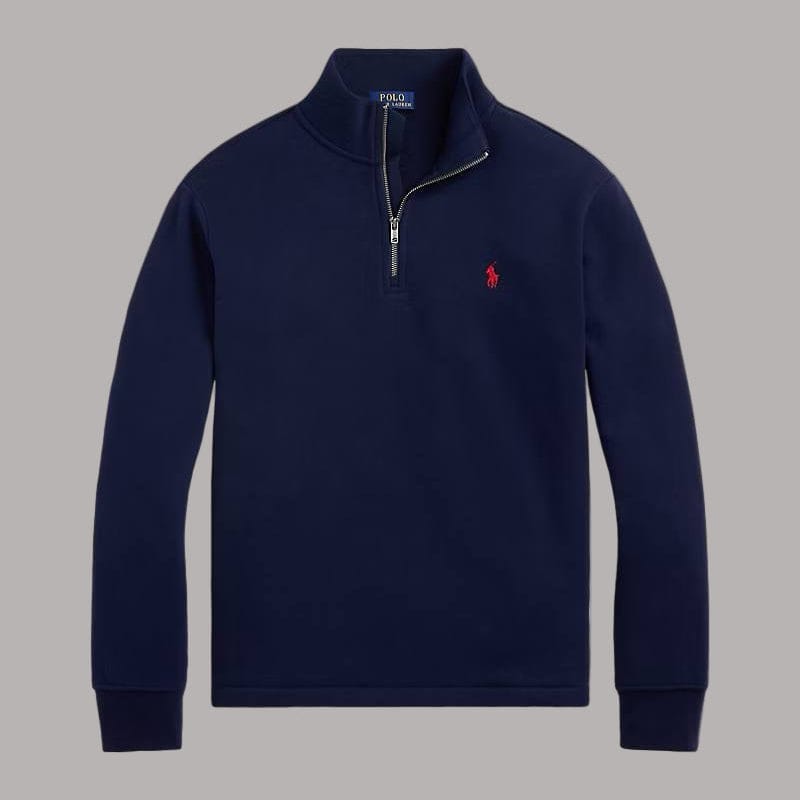 Quarter-Zip Pullover Navy Red Logo
