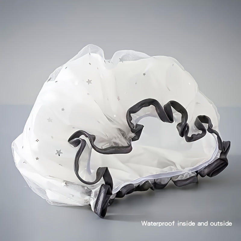 Double Star Shower Cap, Suitable for Long, Short And Curly Hair, Reusable, Ideal for Women, Bathroom Accessories