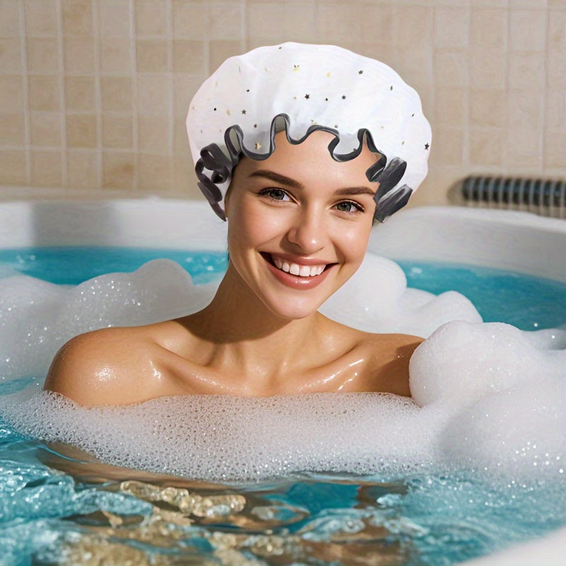 Double Star Shower Cap, Suitable for Long, Short And Curly Hair, Reusable, Ideal for Women, Bathroom Accessories