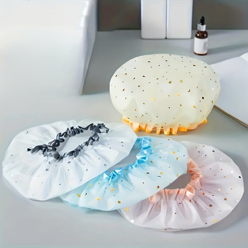 Double Star Shower Cap, Suitable for Long, Short And Curly Hair, Reusable, Ideal for Women, Bathroom Accessories