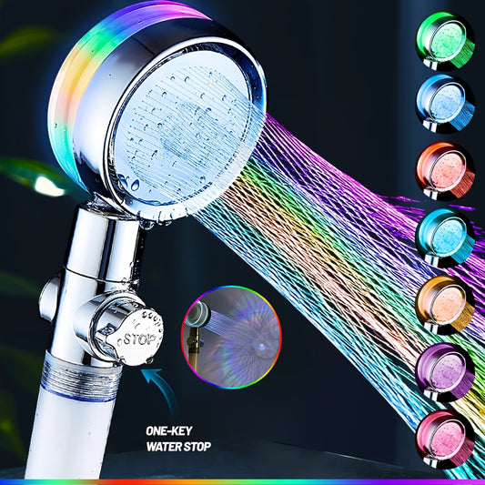 1pc Turbocharged LED Color-Changing Rainfall Showerhead - High-Pressure Water-Saving Filtered Bathroom Shower Head with Universal Fit for Easy Installation - Luxurious Bathroom Accessories for a Spa-Like Experience