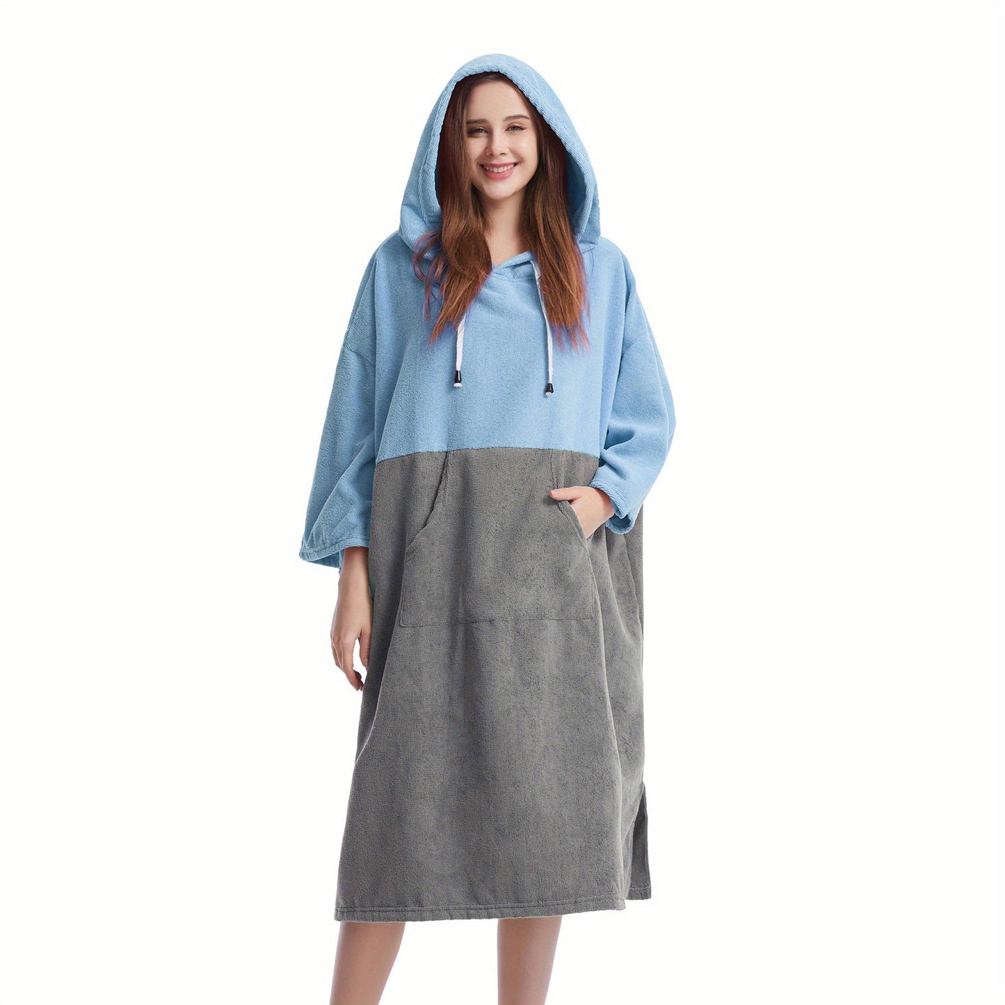 [Mutao Quick-Dry Robe] Quick-Dry Mutao Hooded Changing Robe - Cozy Terry Towel Poncho with Front Pocket, Windproof - One Size Fits All, Machine Washable