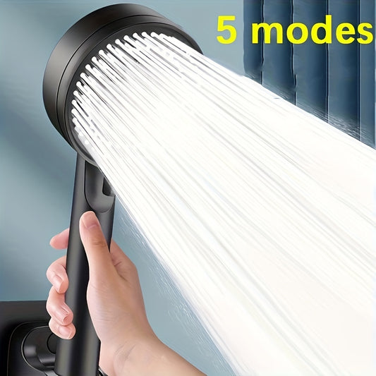 5-Mode Multifunctional High-Pressure Water Saving Shower Head, Handheld Unscented Strong Boost Showerhead with Power Supply, Bathroom Accessory without Battery - 1PC