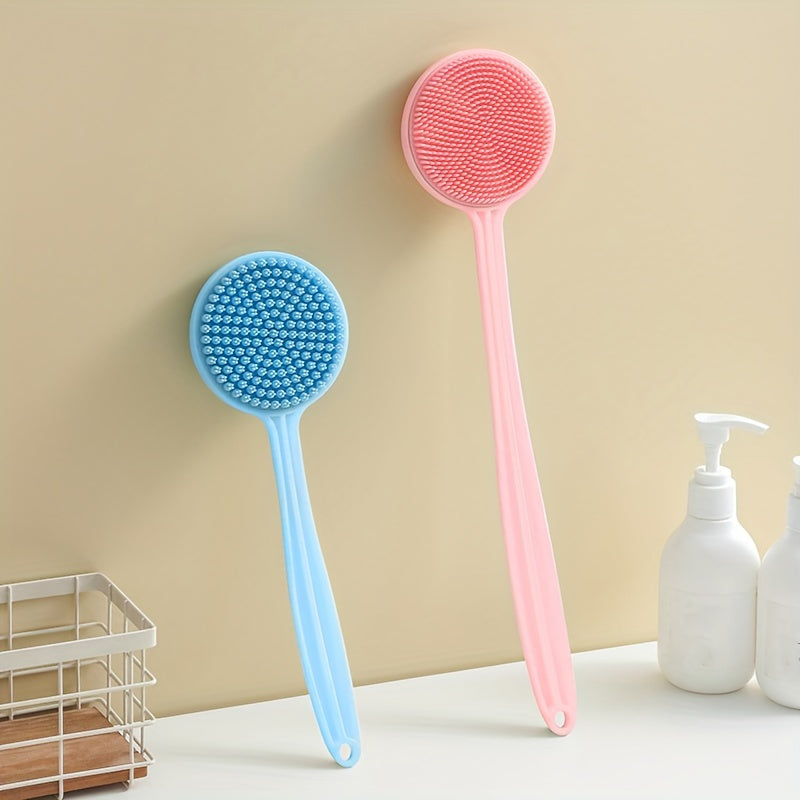 Double-Sided Exfoliating Silicone Back Scrubber with Soft Bristles - Easy-Grip Long Handle for Deep Clean & Revitalization - Ideal Shower Accessory for Men & Women.