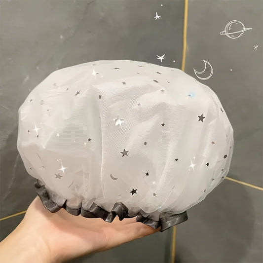 Double Star Shower Cap, Suitable for Long, Short And Curly Hair, Reusable, Ideal for Women, Bathroom Accessories