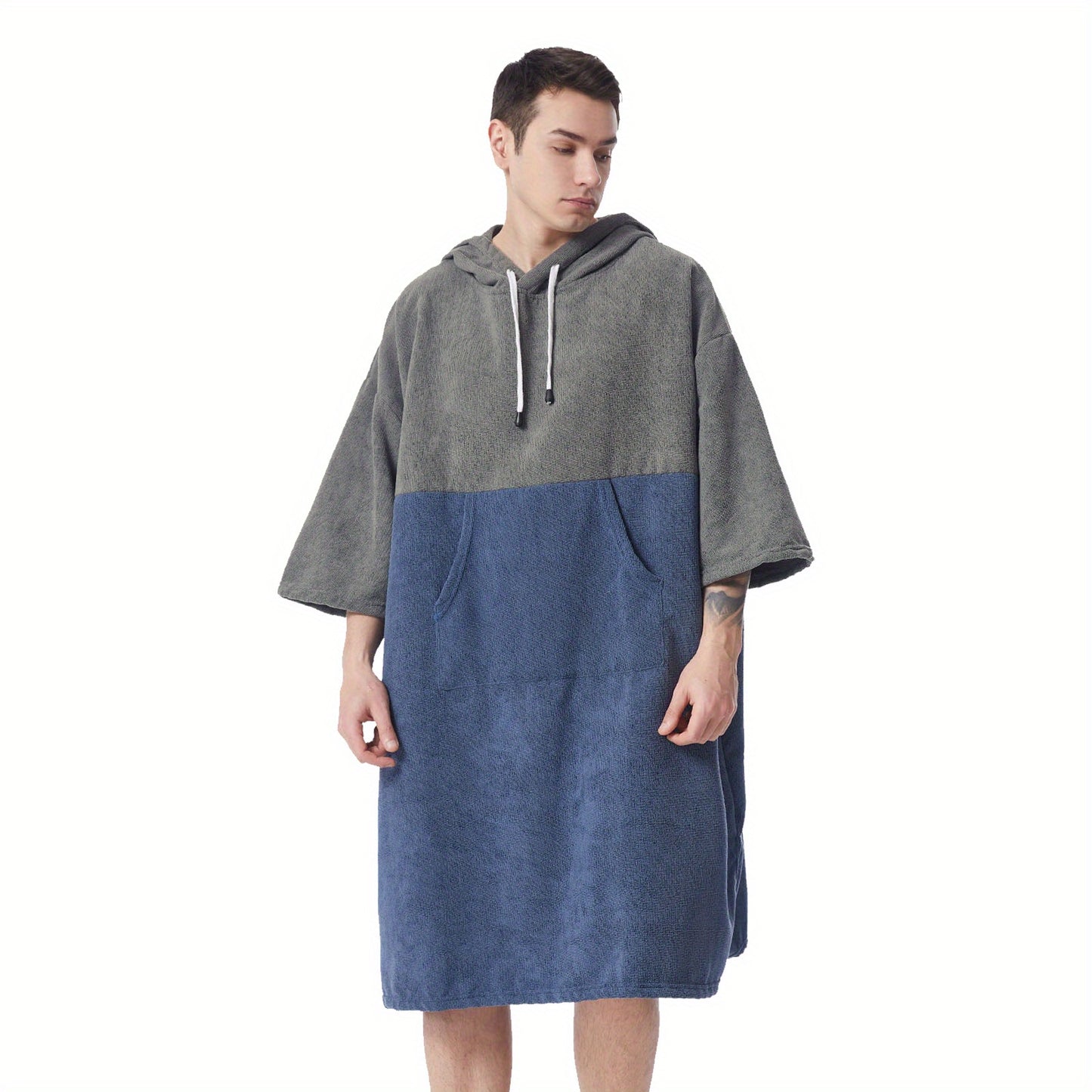 [Mutao Quick-Dry Robe] Quick-Dry Mutao Hooded Changing Robe - Cozy Terry Towel Poncho with Front Pocket, Windproof - One Size Fits All, Machine Washable