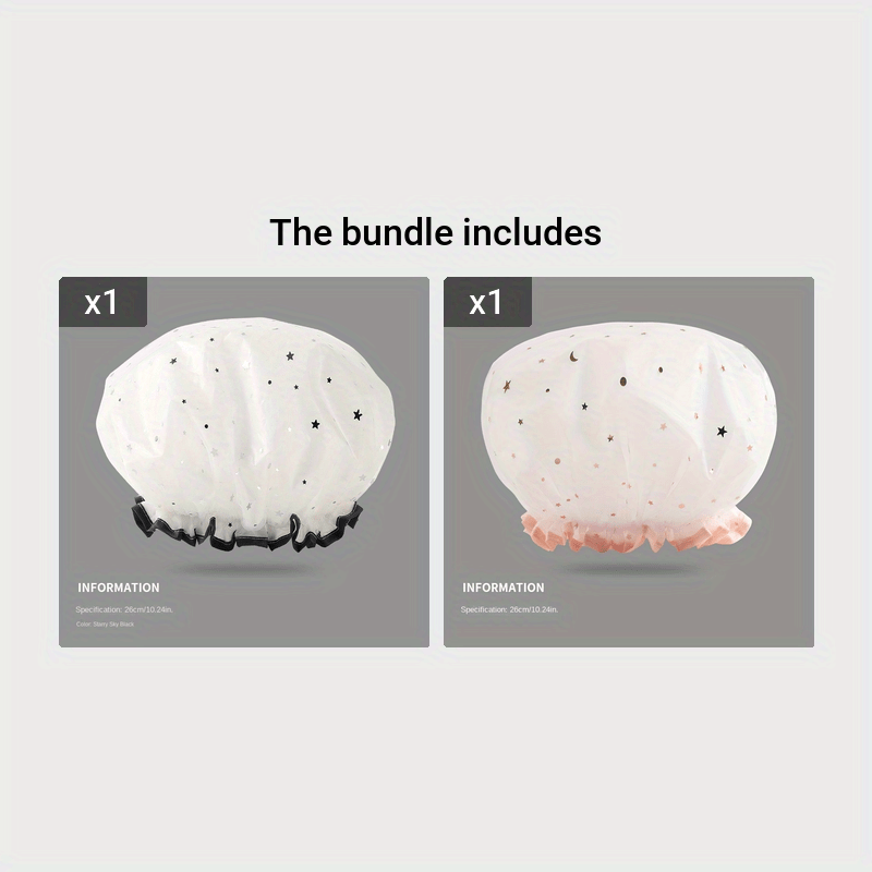 Double Star Shower Cap, Suitable for Long, Short And Curly Hair, Reusable, Ideal for Women, Bathroom Accessories