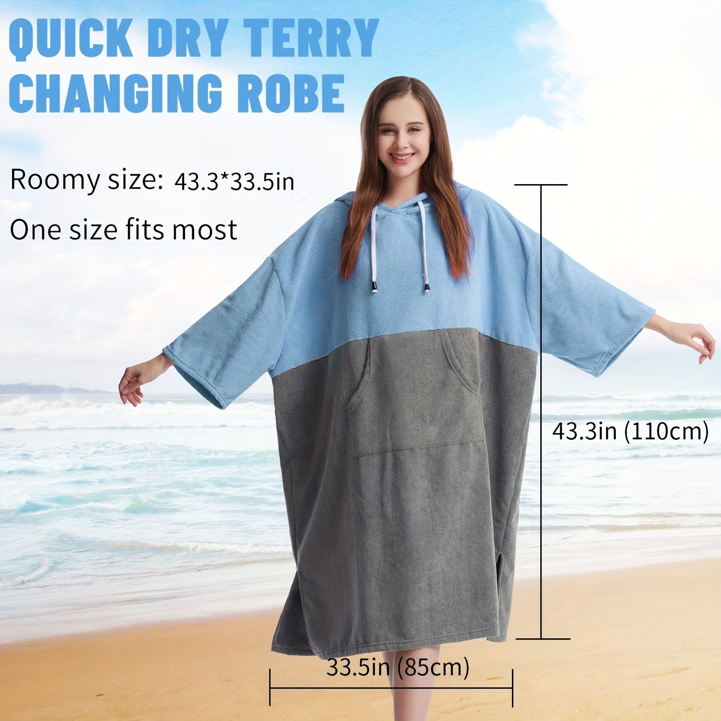 [Mutao Quick-Dry Robe] Quick-Dry Mutao Hooded Changing Robe - Cozy Terry Towel Poncho with Front Pocket, Windproof - One Size Fits All, Machine Washable