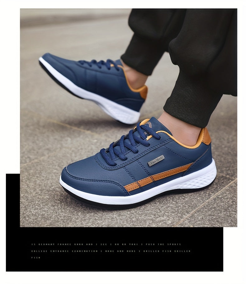 [Lightweight Running Shoes] VanWeir Men's Lightweight Running Shoes | Navy Blue & White, Stability Lace-Up Sneakers with MD/TPR Sole, Breathable Fabric Lining for Outdoor Sports, Hiking & Casual Wear