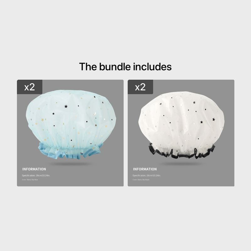 Double Star Shower Cap, Suitable for Long, Short And Curly Hair, Reusable, Ideal for Women, Bathroom Accessories