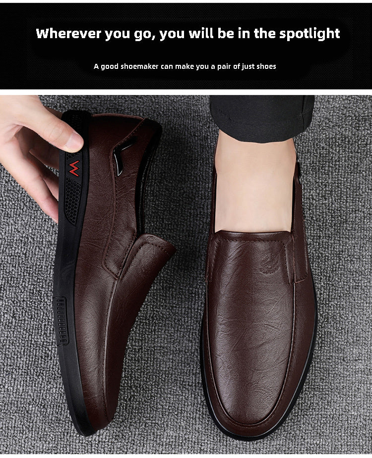 CLOHOO Men's Slip-On Casual Shoes - Genuine Leather Upper, Rubber Sole with PU Cushioned Insole, All-Season Comfort for Business & Vacation, Brown/Black, Casual Footwear | Classic Slipon | Rubber Sole Footwear