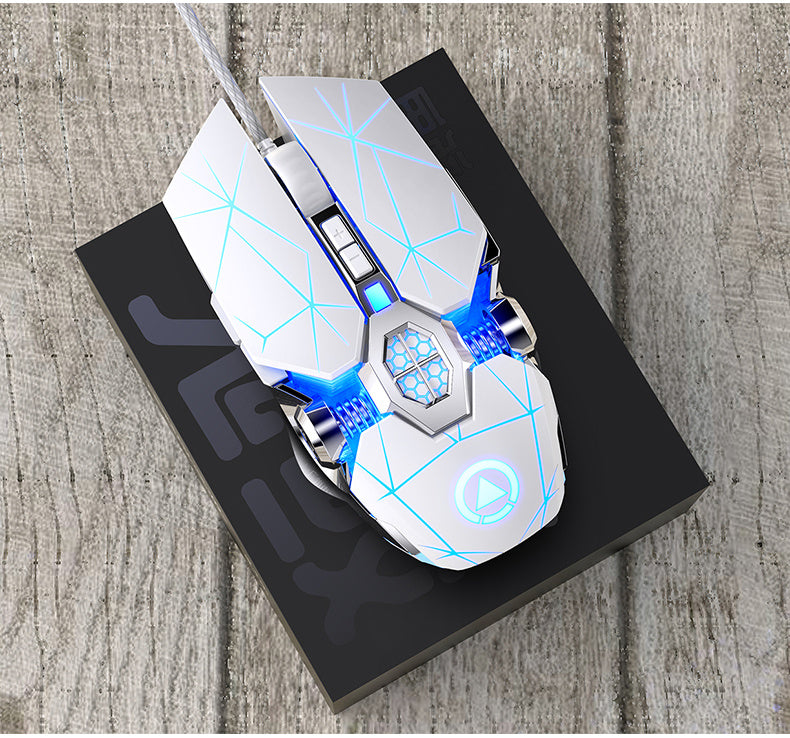[Silvery Gaming Mouse] Silent Wired Mouse for E-Sports Gaming, Silvery Carved | Macro for Desktops and Laptops, Sound Chicken-Eating Mouse