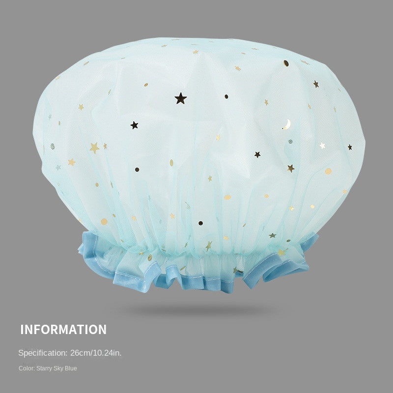Double Star Shower Cap, Suitable for Long, Short And Curly Hair, Reusable, Ideal for Women, Bathroom Accessories