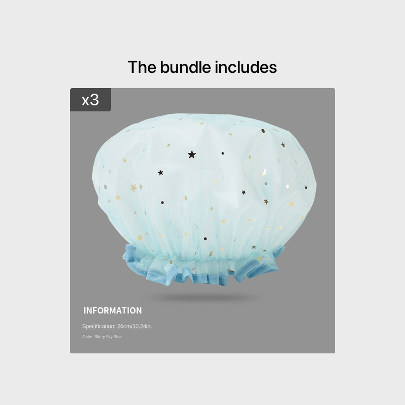 Double Star Shower Cap, Suitable for Long, Short And Curly Hair, Reusable, Ideal for Women, Bathroom Accessories