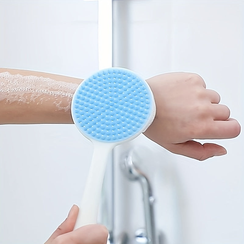Double-Sided Exfoliating Silicone Back Scrubber with Soft Bristles - Easy-Grip Long Handle for Deep Clean & Revitalization - Ideal Shower Accessory for Men & Women.