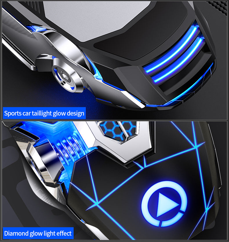 [Silvery Gaming Mouse] Silent Wired Mouse for E-Sports Gaming, Silvery Carved | Macro for Desktops and Laptops, Sound Chicken-Eating Mouse
