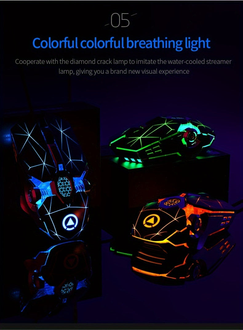[Silvery Gaming Mouse] Silent Wired Mouse for E-Sports Gaming, Silvery Carved | Macro for Desktops and Laptops, Sound Chicken-Eating Mouse