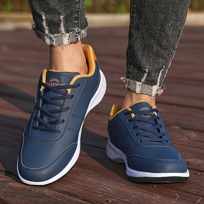 [Lightweight Running Shoes] VanWeir Men's Lightweight Running Shoes | Navy Blue & White, Stability Lace-Up Sneakers with MD/TPR Sole, Breathable Fabric Lining for Outdoor Sports, Hiking & Casual Wear