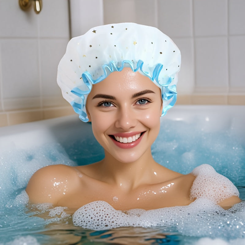 Double Star Shower Cap, Suitable for Long, Short And Curly Hair, Reusable, Ideal for Women, Bathroom Accessories