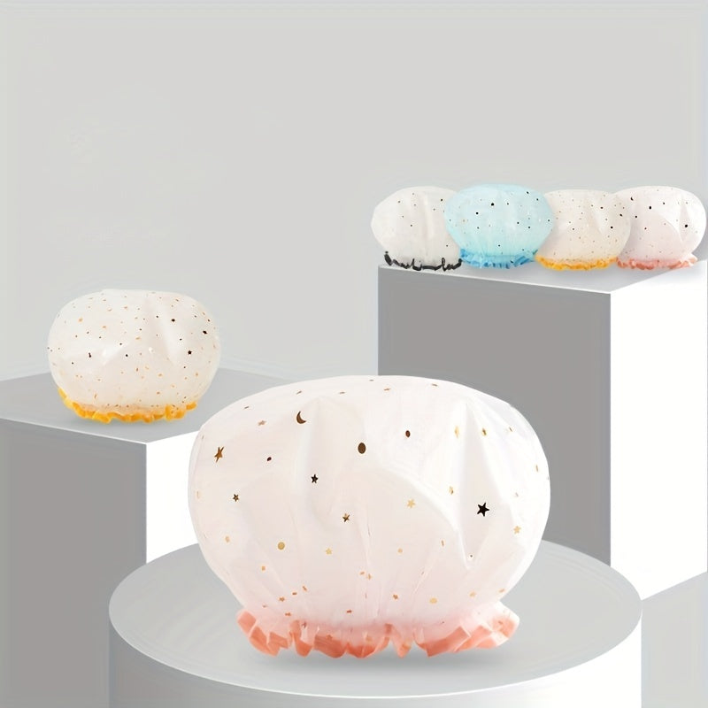 Double Star Shower Cap, Suitable for Long, Short And Curly Hair, Reusable, Ideal for Women, Bathroom Accessories