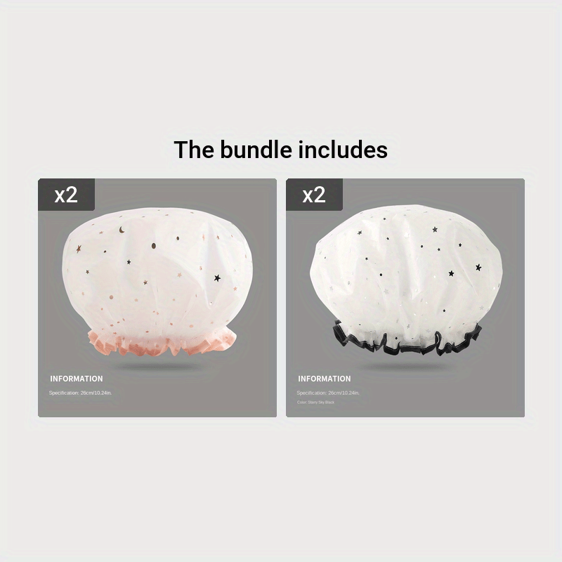 Double Star Shower Cap, Suitable for Long, Short And Curly Hair, Reusable, Ideal for Women, Bathroom Accessories