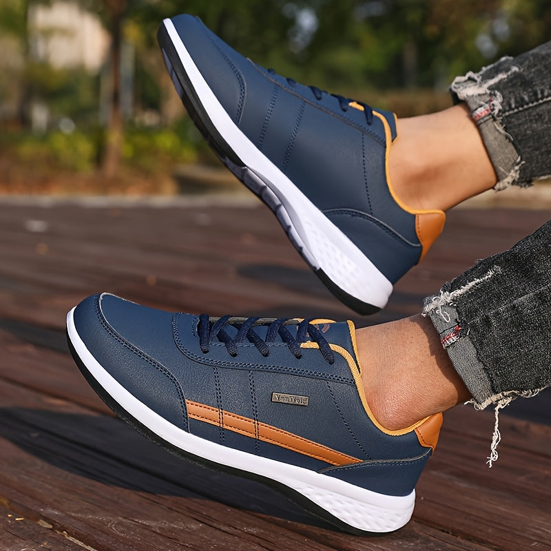 [Lightweight Running Shoes] VanWeir Men's Lightweight Running Shoes | Navy Blue & White, Stability Lace-Up Sneakers with MD/TPR Sole, Breathable Fabric Lining for Outdoor Sports, Hiking & Casual Wear