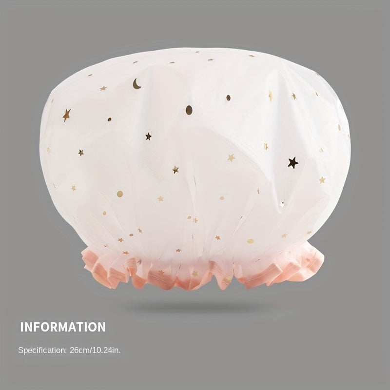 Double Star Shower Cap, Suitable for Long, Short And Curly Hair, Reusable, Ideal for Women, Bathroom Accessories