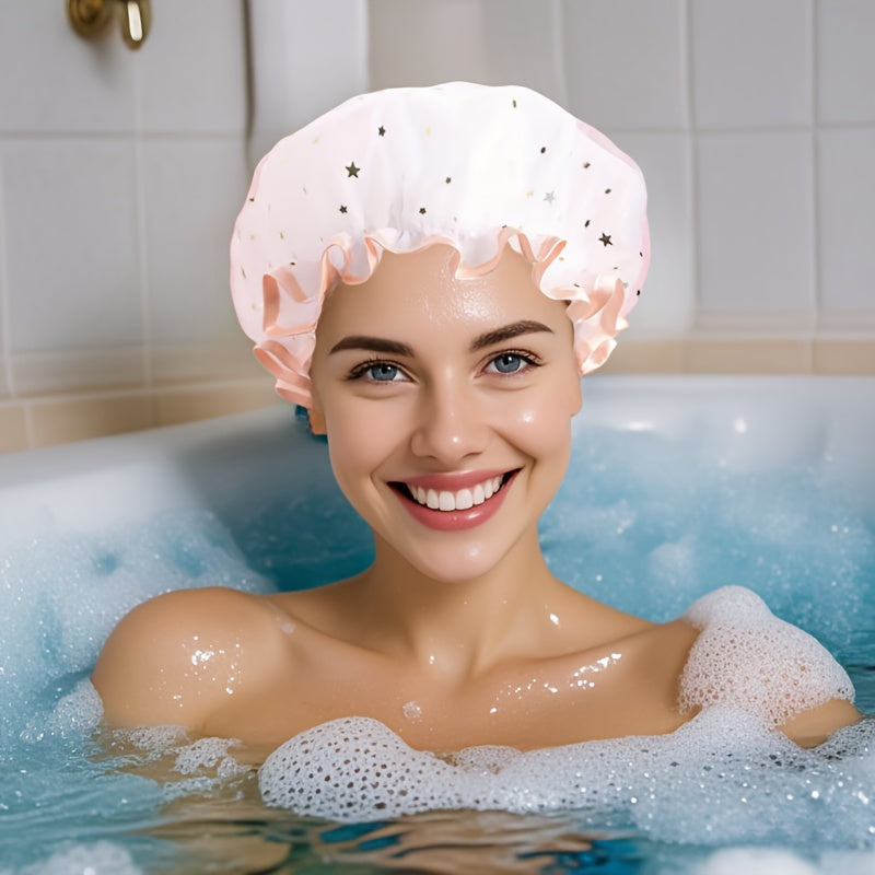 Double Star Shower Cap, Suitable for Long, Short And Curly Hair, Reusable, Ideal for Women, Bathroom Accessories