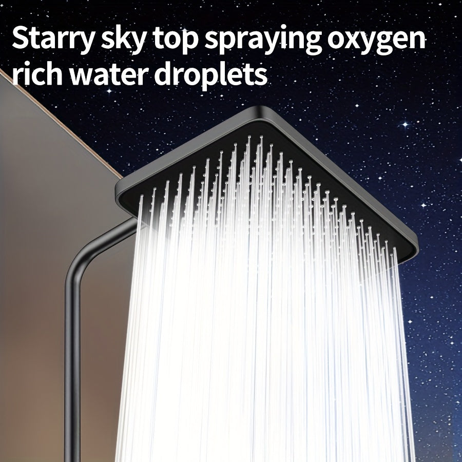 Aluminum Handheld Showerhead with Digital Temperature Display, Wall Mount Square Rainfall Shower Set with Hydroelectric Power, Ambient Lighting, Painted Finish - Water Saving, Increased Pressure Bath Set