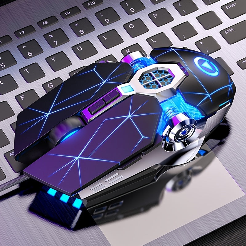 [Silvery Gaming Mouse] Silent Wired Mouse for E-Sports Gaming, Silvery Carved | Macro for Desktops and Laptops, Sound Chicken-Eating Mouse