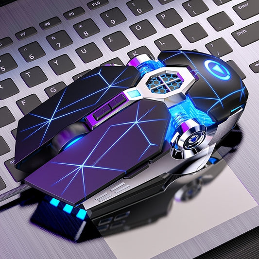 [Silvery Gaming Mouse] Silent Wired Mouse for E-Sports Gaming, Silvery Carved | Macro for Desktops and Laptops, Sound Chicken-Eating Mouse