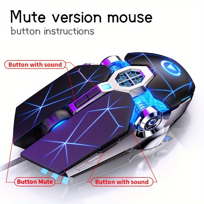 [Silvery Gaming Mouse] Silent Wired Mouse for E-Sports Gaming, Silvery Carved | Macro for Desktops and Laptops, Sound Chicken-Eating Mouse