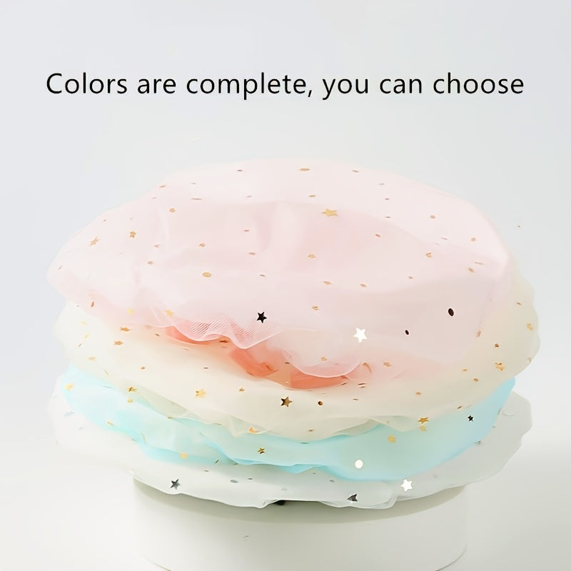 Double Star Shower Cap, Suitable for Long, Short And Curly Hair, Reusable, Ideal for Women, Bathroom Accessories