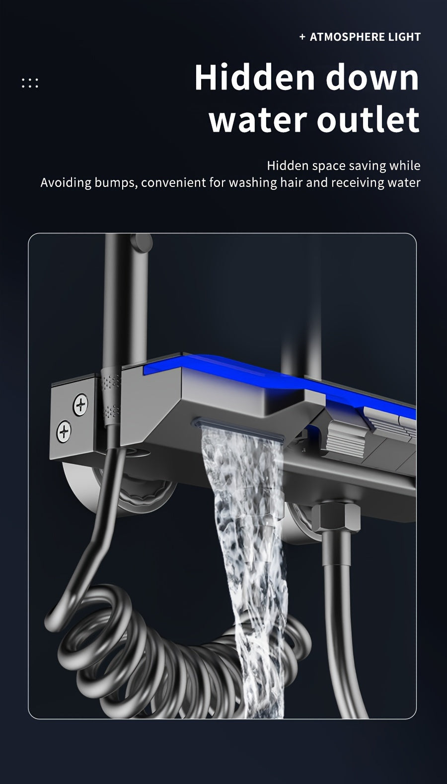 Aluminum Handheld Showerhead with Digital Temperature Display, Wall Mount Square Rainfall Shower Set with Hydroelectric Power, Ambient Lighting, Painted Finish - Water Saving, Increased Pressure Bath Set