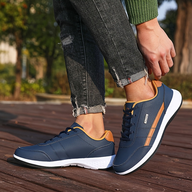 [Lightweight Running Shoes] VanWeir Men's Lightweight Running Shoes | Navy Blue & White, Stability Lace-Up Sneakers with MD/TPR Sole, Breathable Fabric Lining for Outdoor Sports, Hiking & Casual Wear