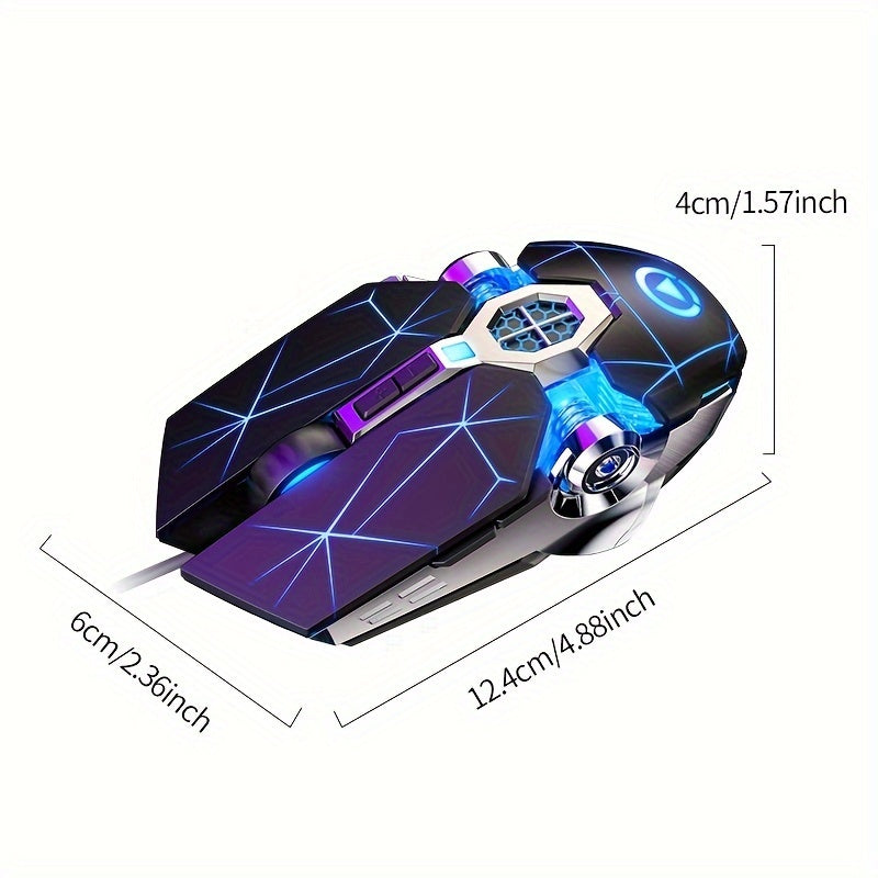 [Silvery Gaming Mouse] Silent Wired Mouse for E-Sports Gaming, Silvery Carved | Macro for Desktops and Laptops, Sound Chicken-Eating Mouse