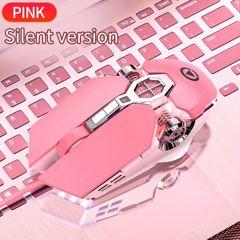 [Silvery Gaming Mouse] Silent Wired Mouse for E-Sports Gaming, Silvery Carved | Macro for Desktops and Laptops, Sound Chicken-Eating Mouse
