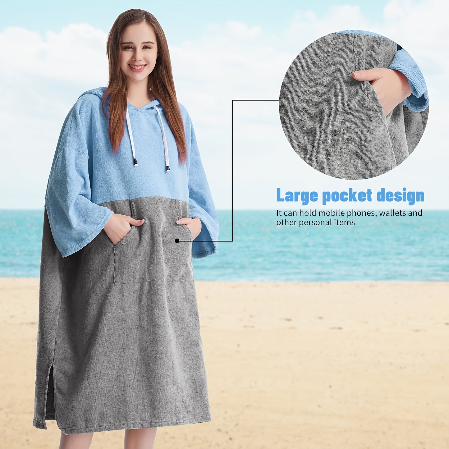 [Mutao Quick-Dry Robe] Quick-Dry Mutao Hooded Changing Robe - Cozy Terry Towel Poncho with Front Pocket, Windproof - One Size Fits All, Machine Washable