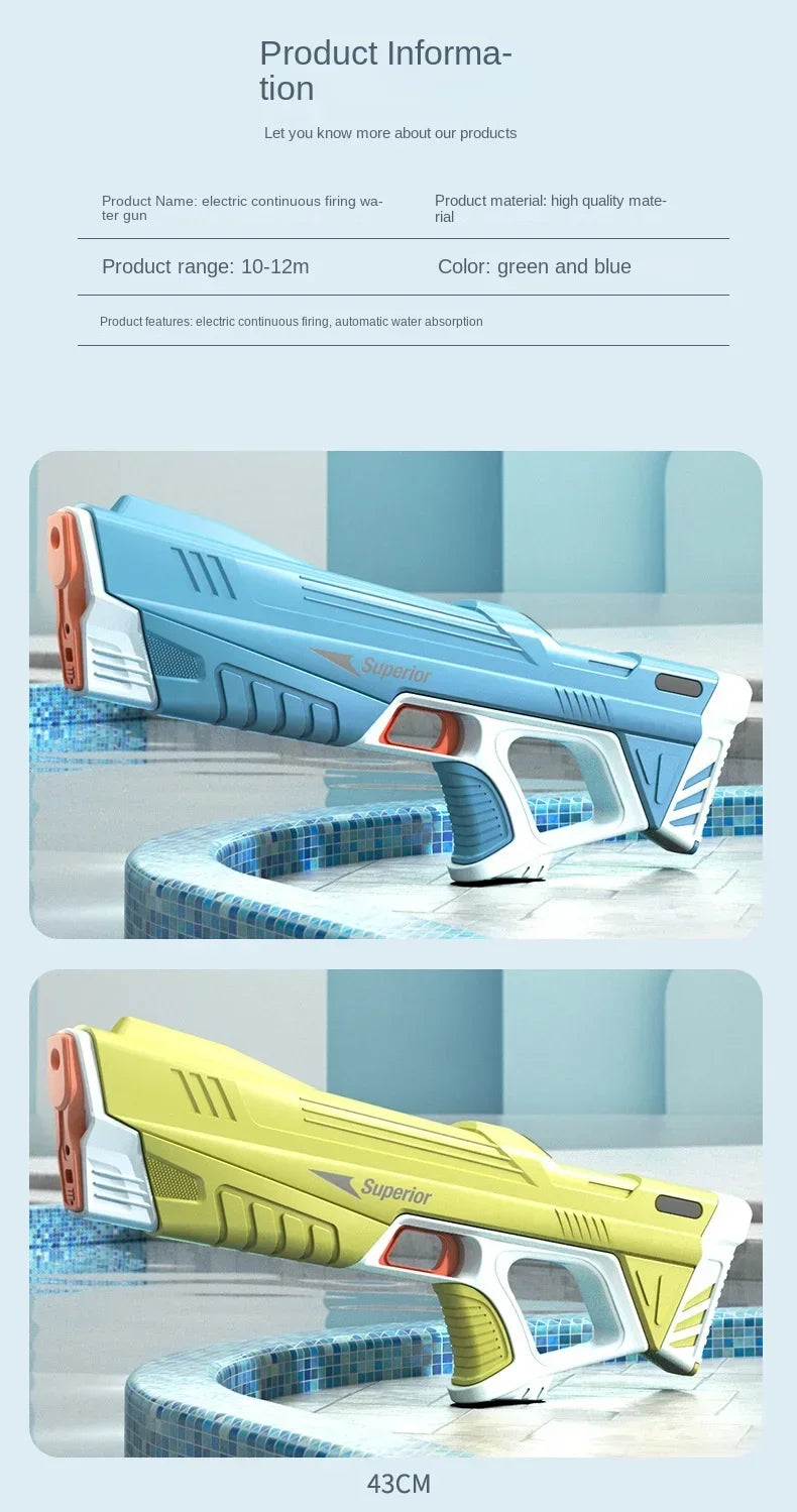 43cm Full Electric Automatic Water Storage Gun Toys Portable Children Summer Beach Outdoor Fight Fantasy Toys for Boys Kids Game