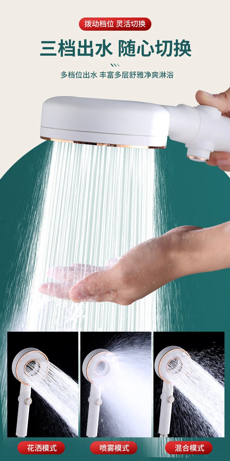 High Pressure Shower Head 3 Modes Adjustable Showerheads Water Saving One-Key Stop Water Spray Nozzle Bathroom Faucet Accessorie