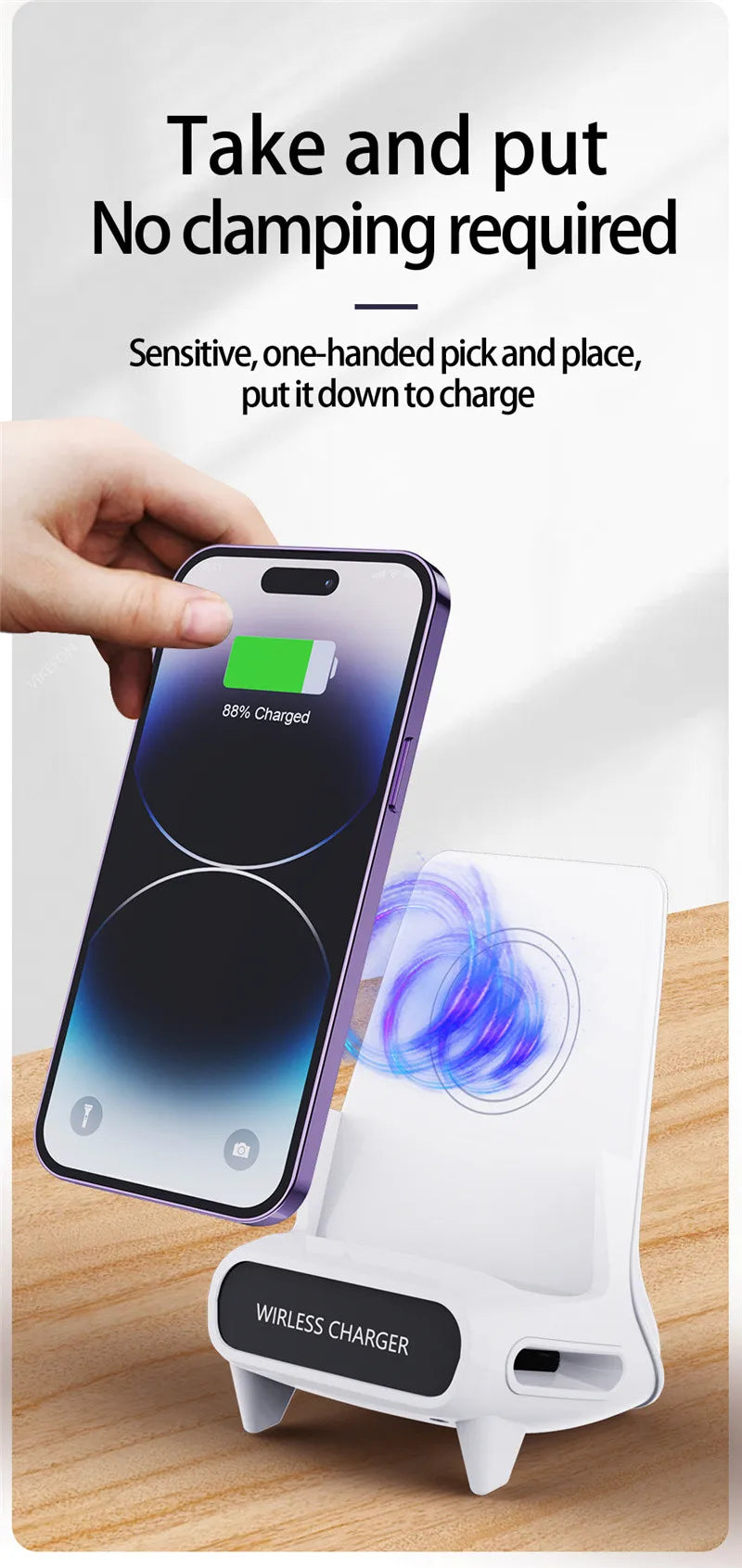 Wireless Charger Stand Pad Desktop Mobile Phone Holder Bracket 15W Fast Charging Station Dock Mount for iPhone Samsung Xiaomi LG