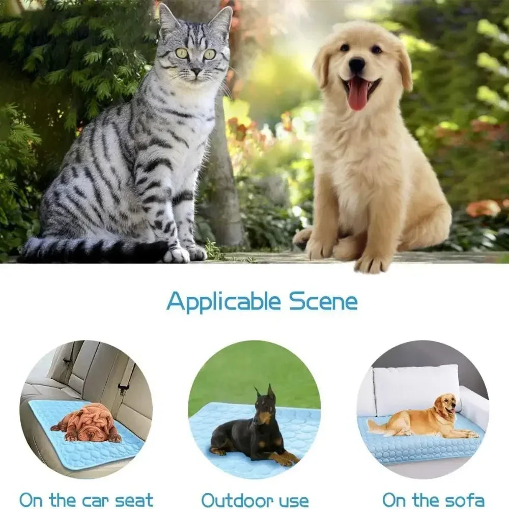 Dog Cooling Pad Ice Silk Fabric Self Cooling Gel Breathable Washable Summer Pet Mat for Dogs Cats Sofa Kennel Bed Comfortable La